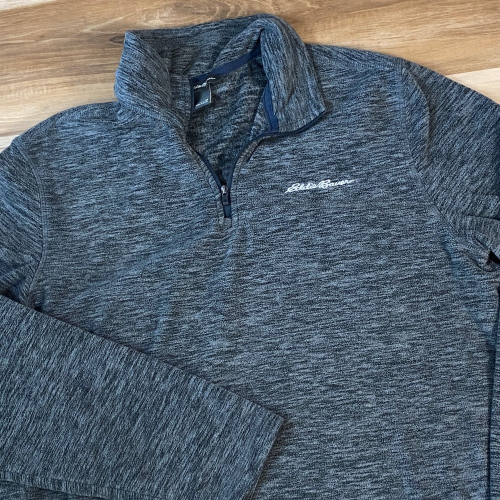 Eddie Bauer Fleece Pullover Mens Medium Gorpcore Polyester 1/4 Zip Gray Sweater